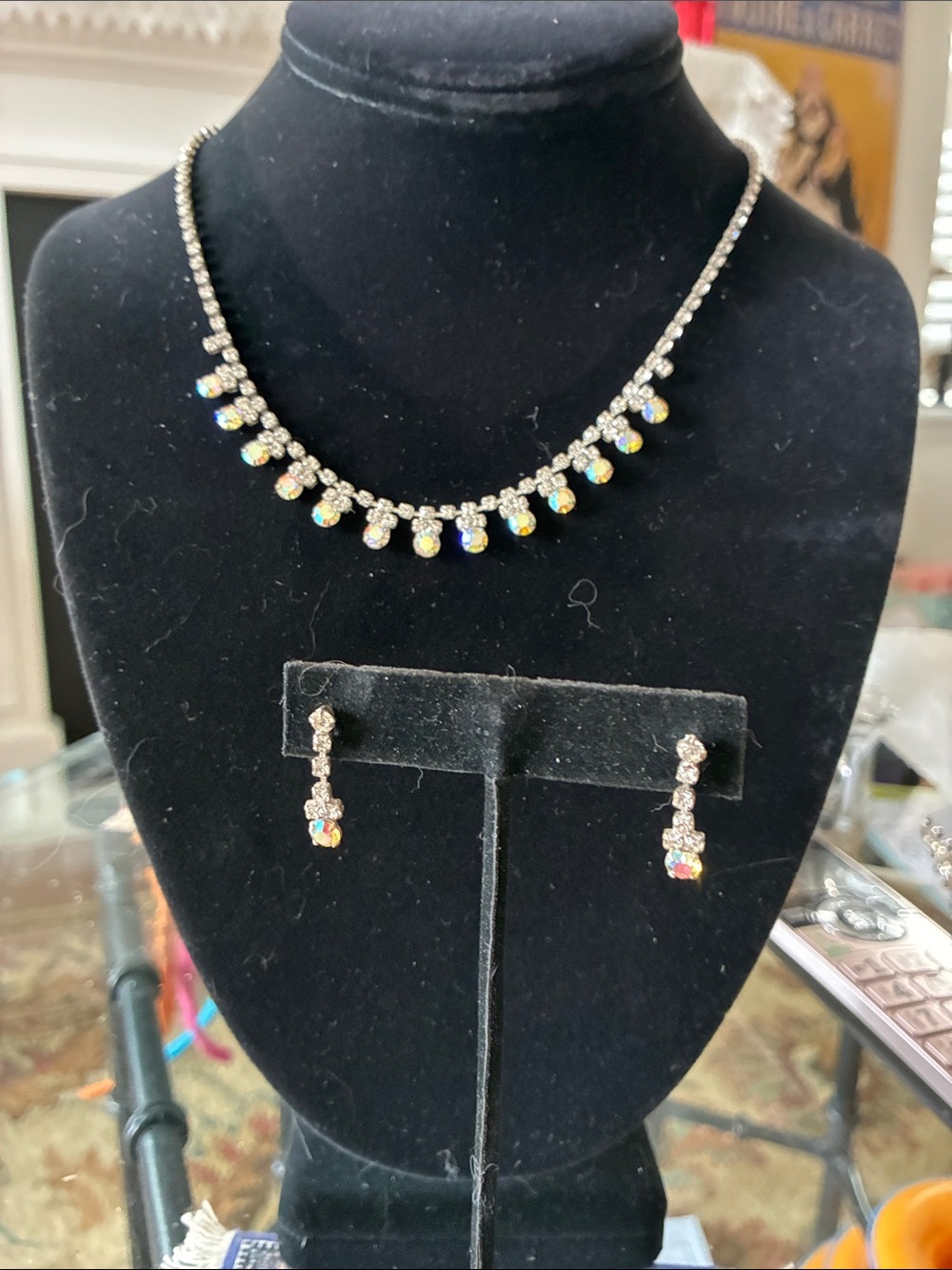 Crystal Teardrop Necklace and Earring Set - Aurora Borealis